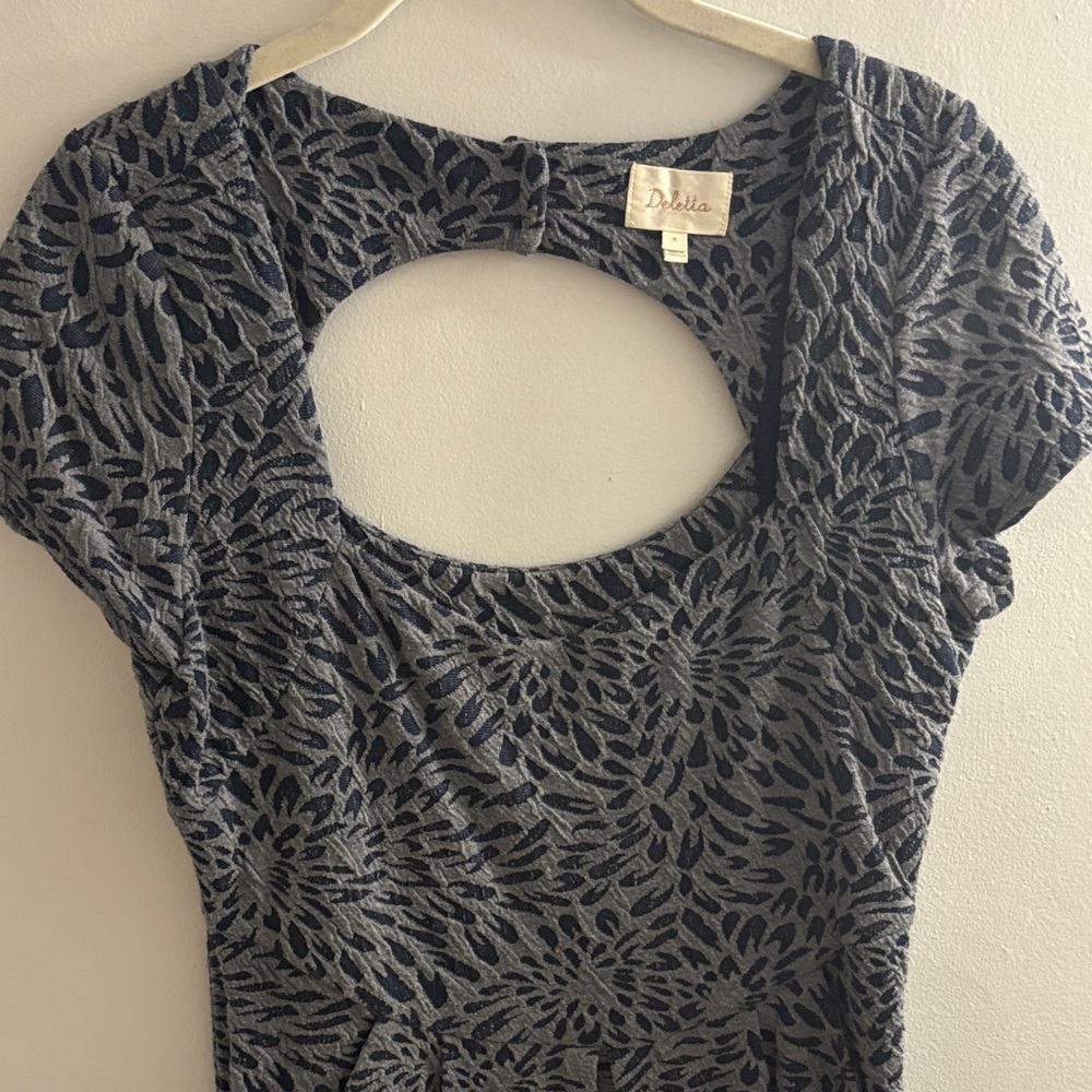 Anthropologie Navy and Gray Patterned Knit (stretchy) Dress